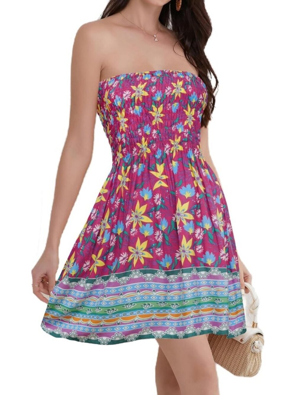 Women's Purple Flower Summer Spaghetti Strap Sleeveless Backless High Waist Mini